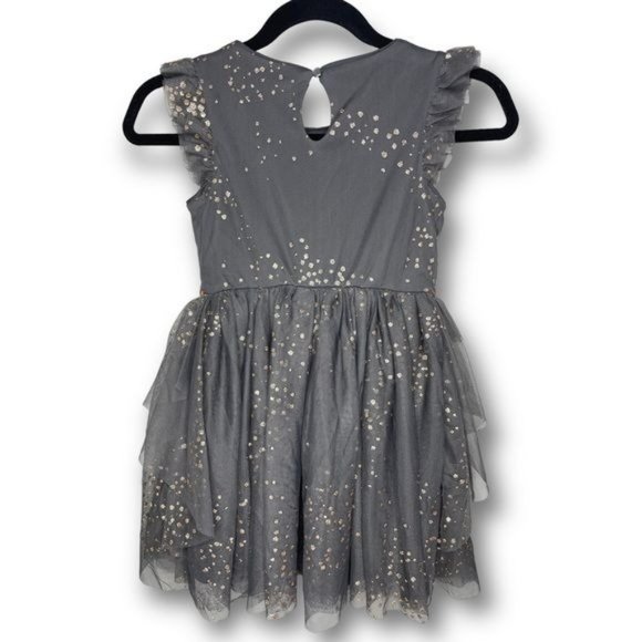 Cat & Jack Sz S 6 6X Girls Gray Metallic Gold Tulle Sleeveless Fit & Flare Dress - Picture 2 of 10